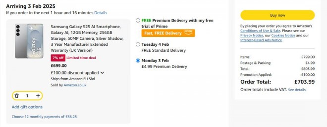 Samsung Galaxy S25 at Amazon UK