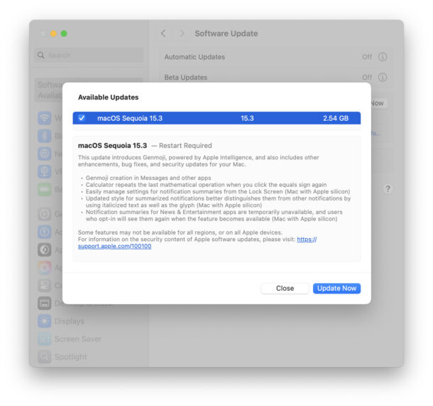 MacOS Sequoia 15.3 software update