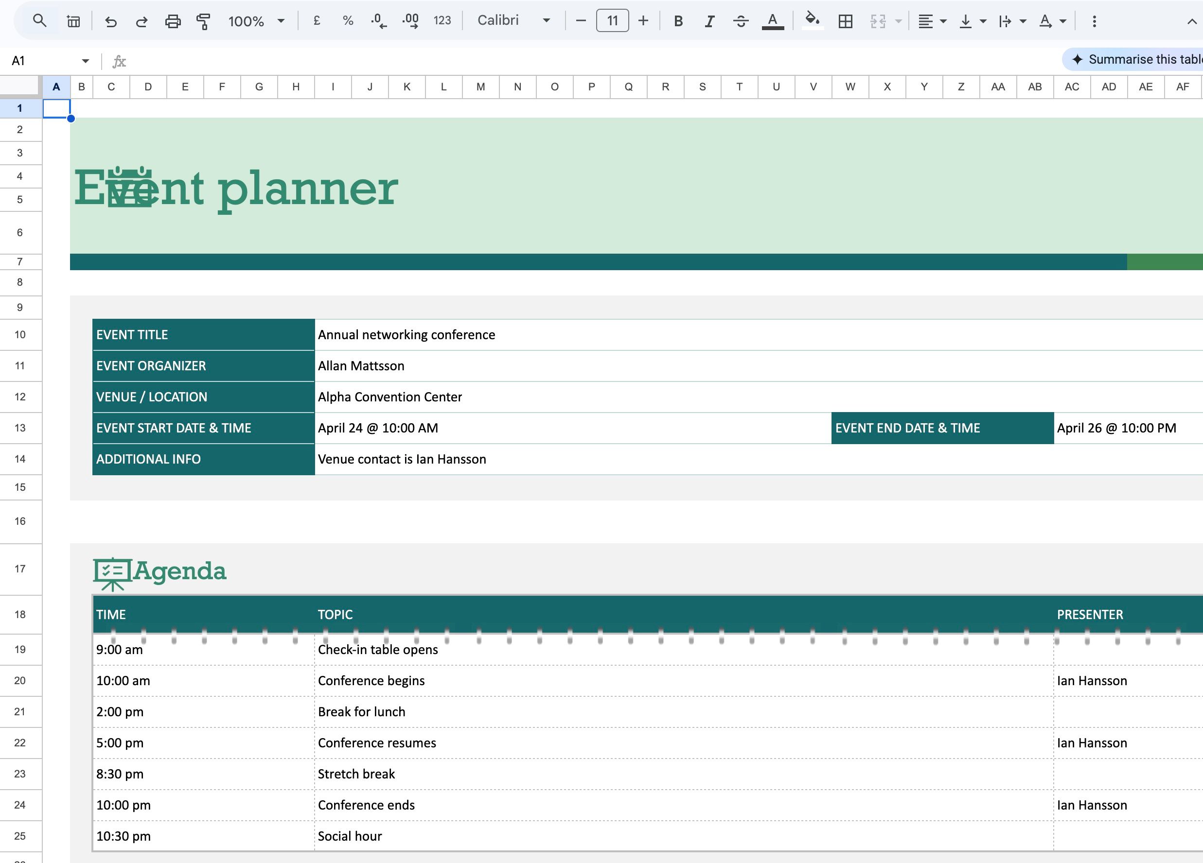 plan events in Google Sheets