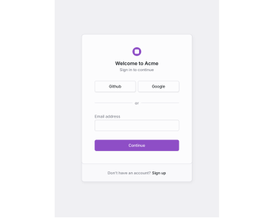 Acme login screen