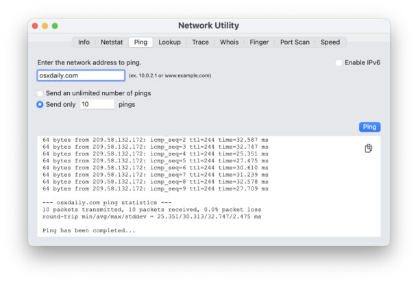 Neo Network Utility on Mac using ping