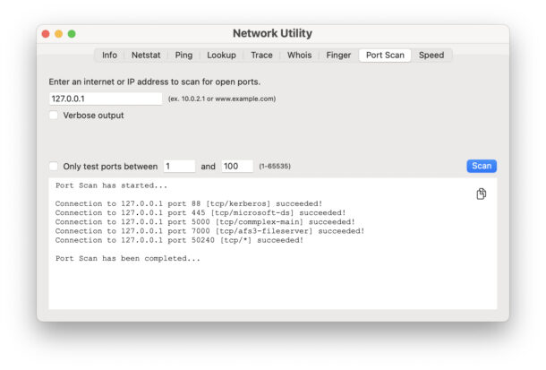 Neo Network Utility on Mac with port scanning