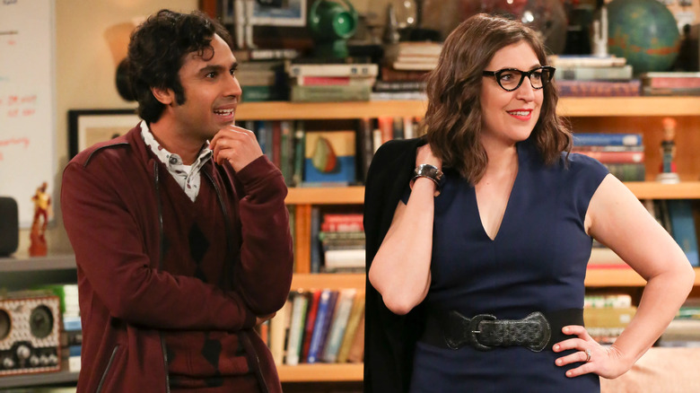 Raj and Amy showing off her makeover on The Big Bang Theory