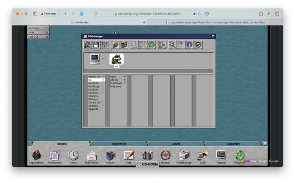 NeXTSTEP 4.0 running in a web browser