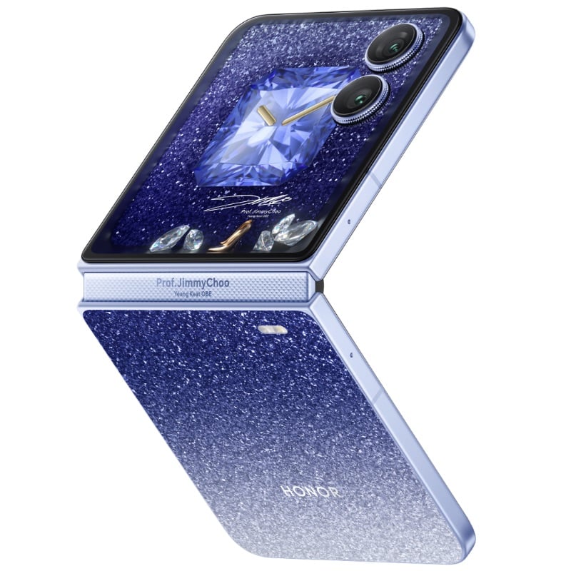 purple flip phone with sparkles on the back
