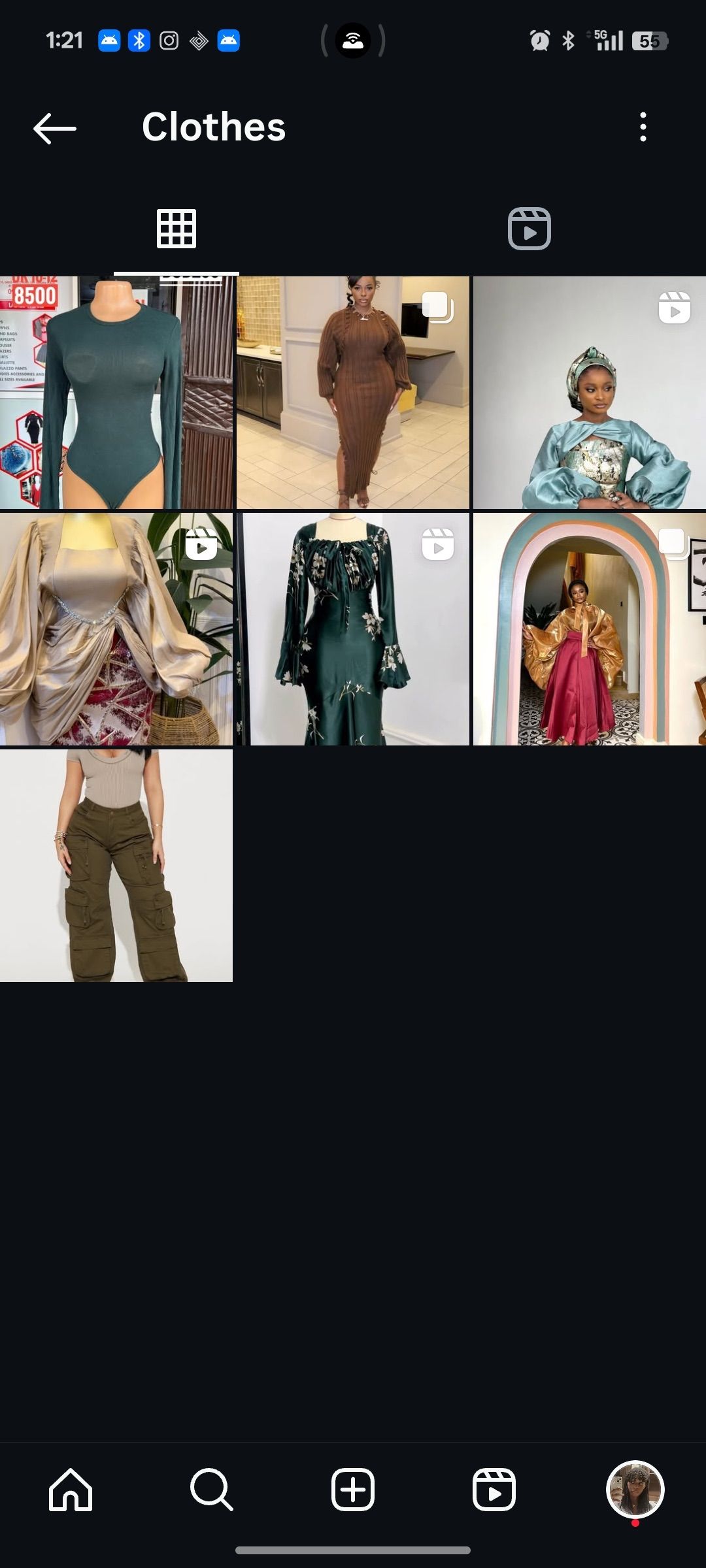 Instagram collection with seven saved clothing posts