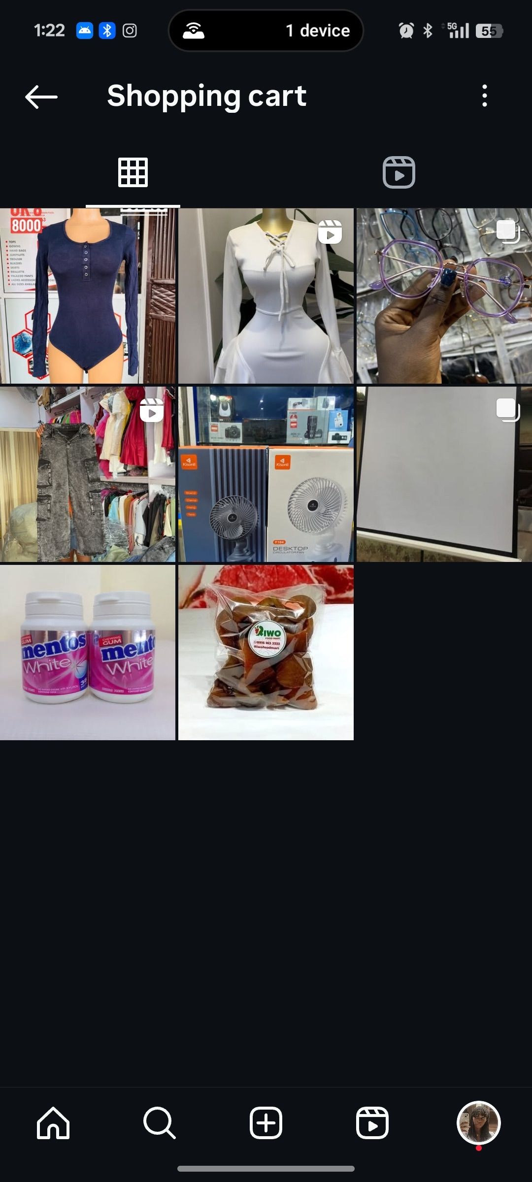 Instagram collection named shopping cart containing eight posts