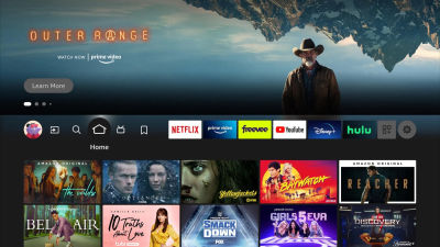 Amazon Prime Video interface displaying a row of 16:9 horizontally oriented posters for various shows and movies, illustrating the use of media thumbnails with aspect ratios matching video content.