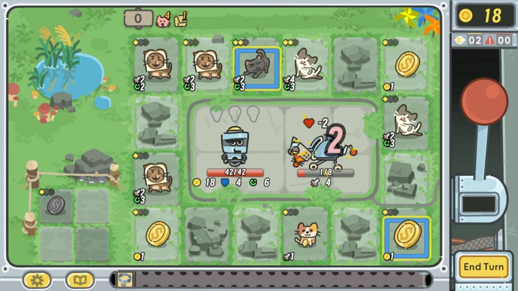 Roulette Hero board featuring cartoon animals and icons on a grassy landscape, with coins and a control panel