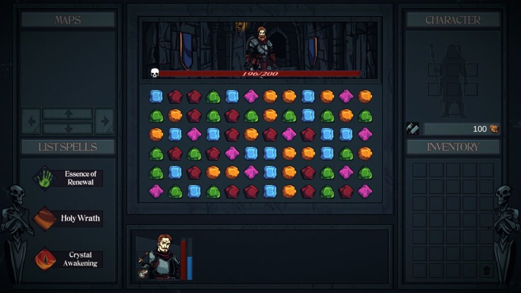 Rune Ark interface showing a gem-matching puzzle with red, blue, green, orange, and purple gems