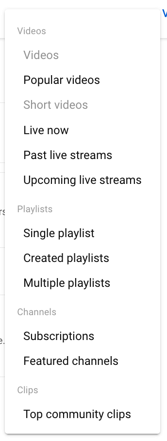 The add section menu on YouTube.