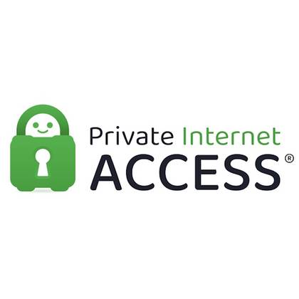 Logo of VPN company Private Internet Access with the company name next to a cartoon of a green padlock with a smiley face