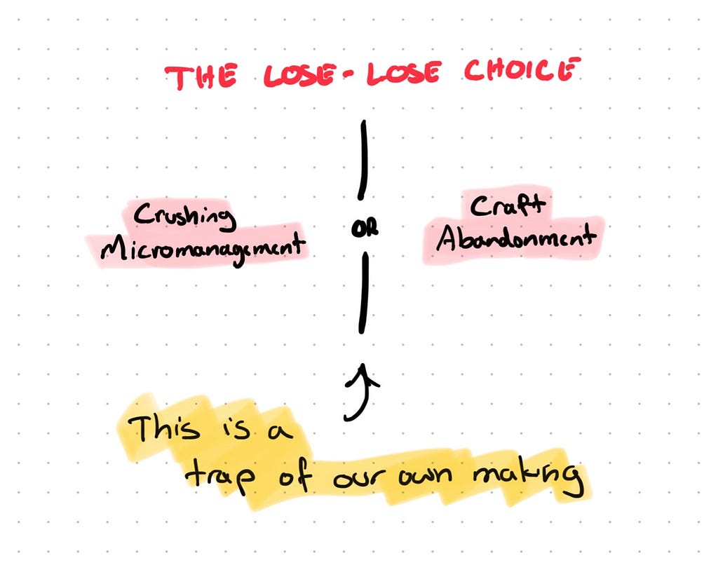 Two choices: crushing micromanagement or craft abandonment. It’s a trap.