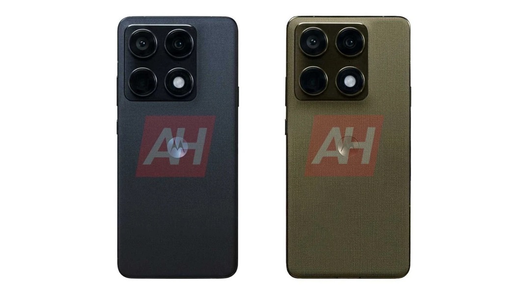 A leaked rendering of the alleged Moto Edge 70 Ultra with a textured, almost fabric-like back panel, a square camera housing, and three lenses.