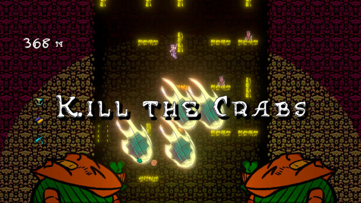 Crabs and Rats - A pirate clings to a wall above a pair of strange red creatures that are climbing up after them.